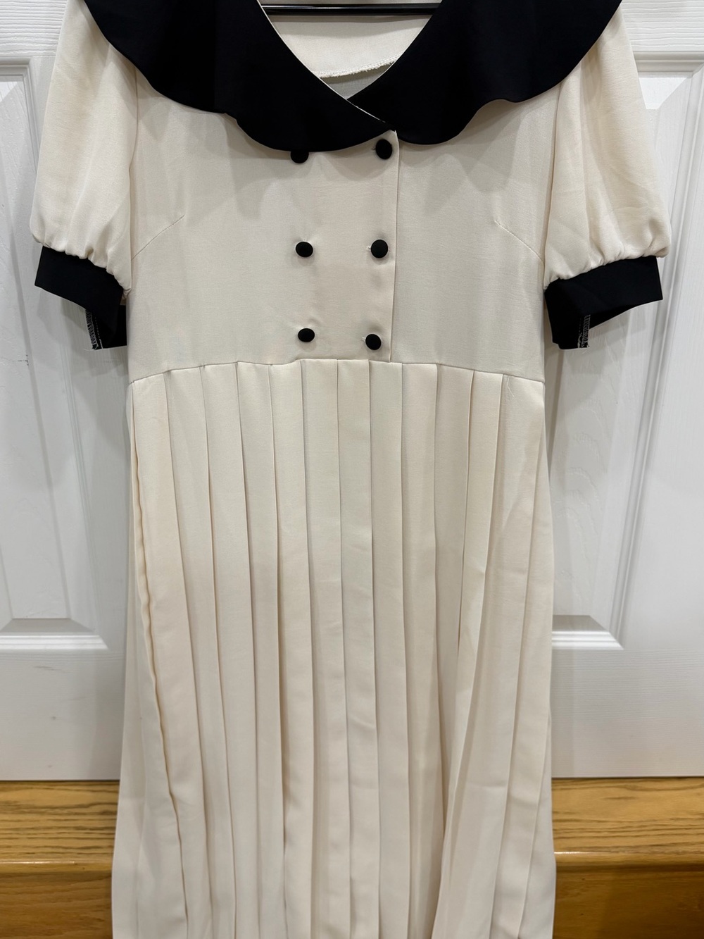 Cream Dress with Black Collar and Cuffs